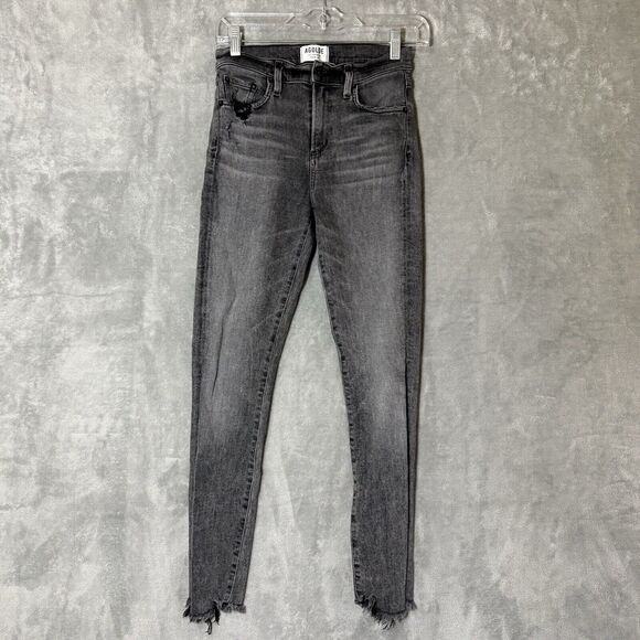 AGOLDE Sophie High Rise Skinny Jeans Sz 26 (*24x26) Amplify Grey Denim Raw Hem